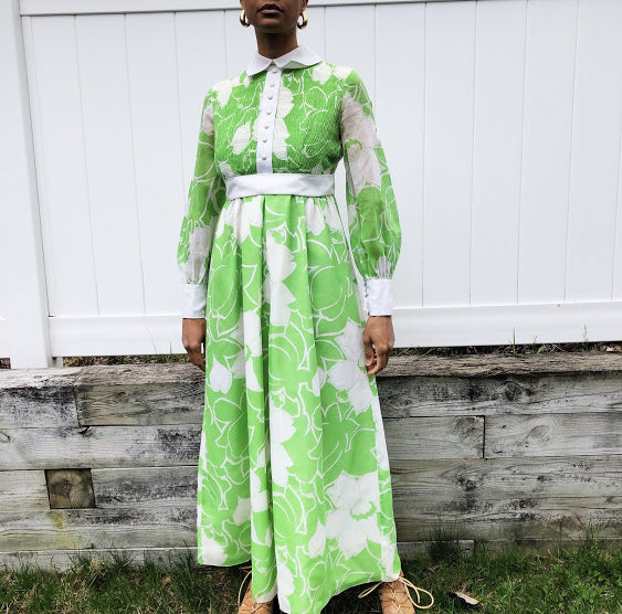 60s Handmade Green and White Floral Dress (S) – Threads of Habit