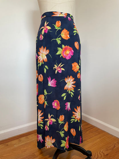 90s Navy Floral Skirt (Small)