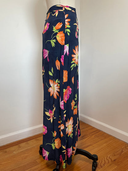 90s Navy Floral Skirt (Small)