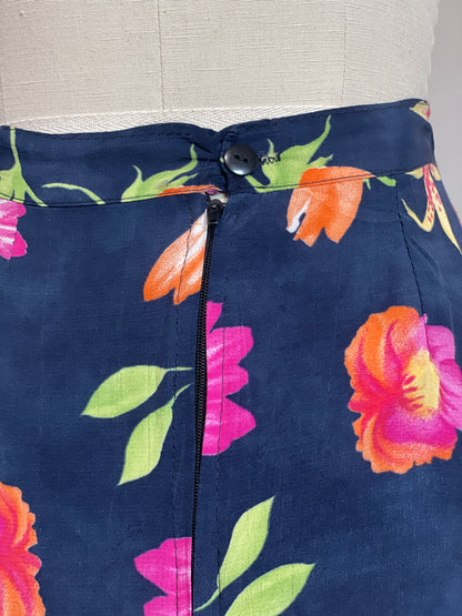 90s Navy Floral Skirt (Small)