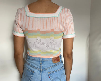 Upcycled Pastel Tie Top (Small/Medium)