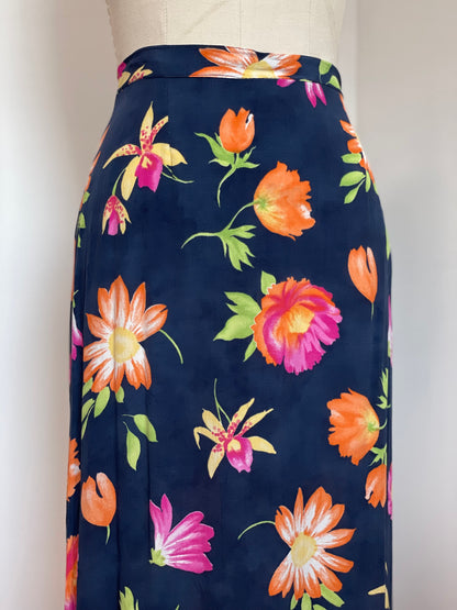 90s Navy Floral Skirt (Small)