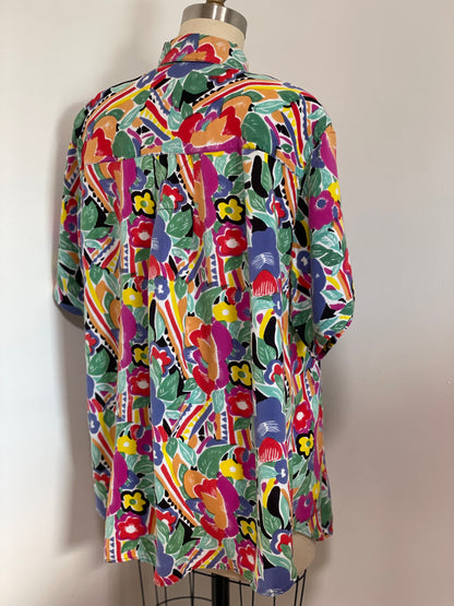 90s Bold Print Floral Blouse (Medium)