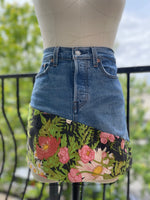 Reworked Asymmetrical Denim/Curtain Skirt (Size 26)