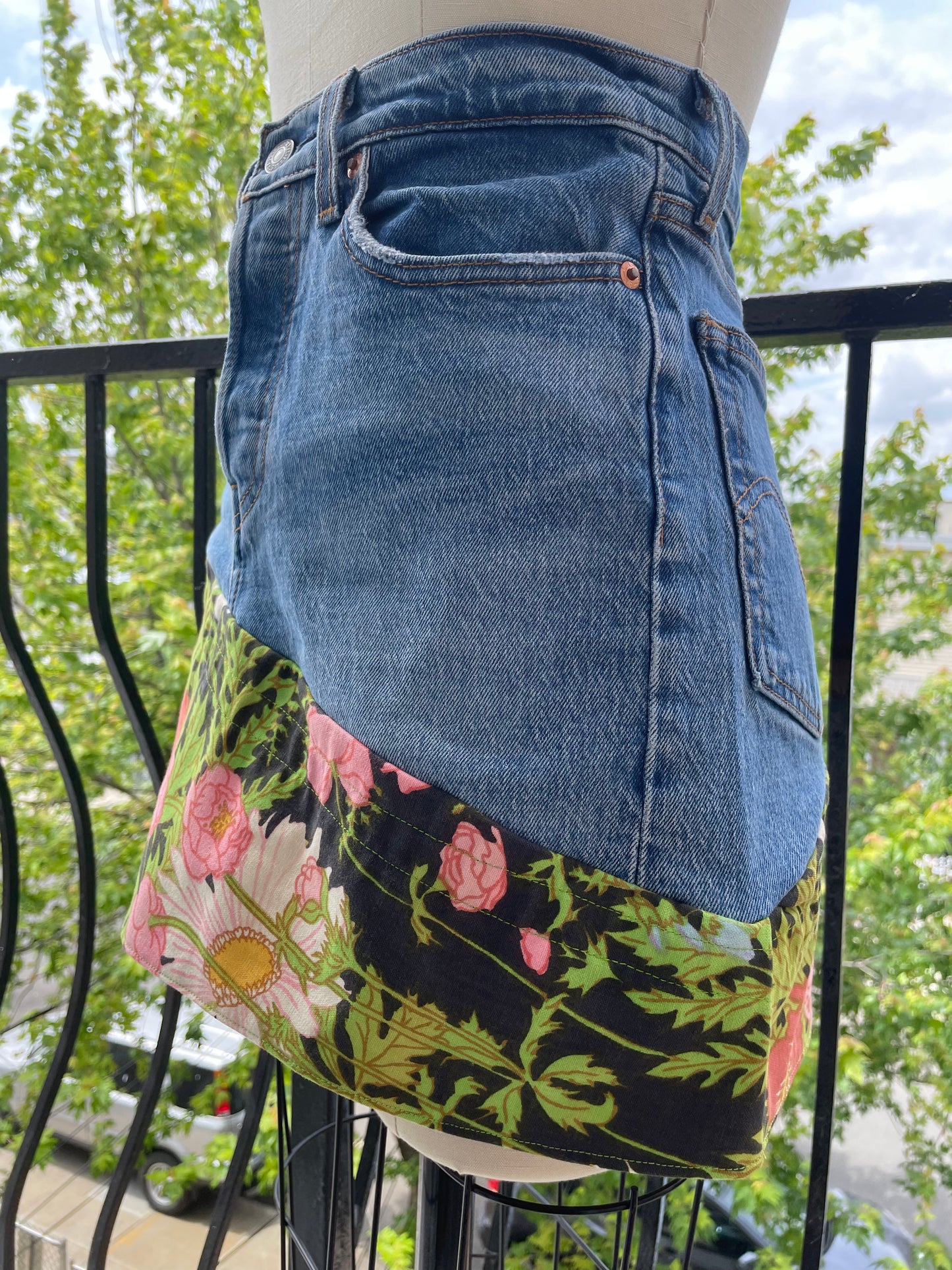 Reworked Asymmetrical Denim/Curtain Skirt (Size 26)