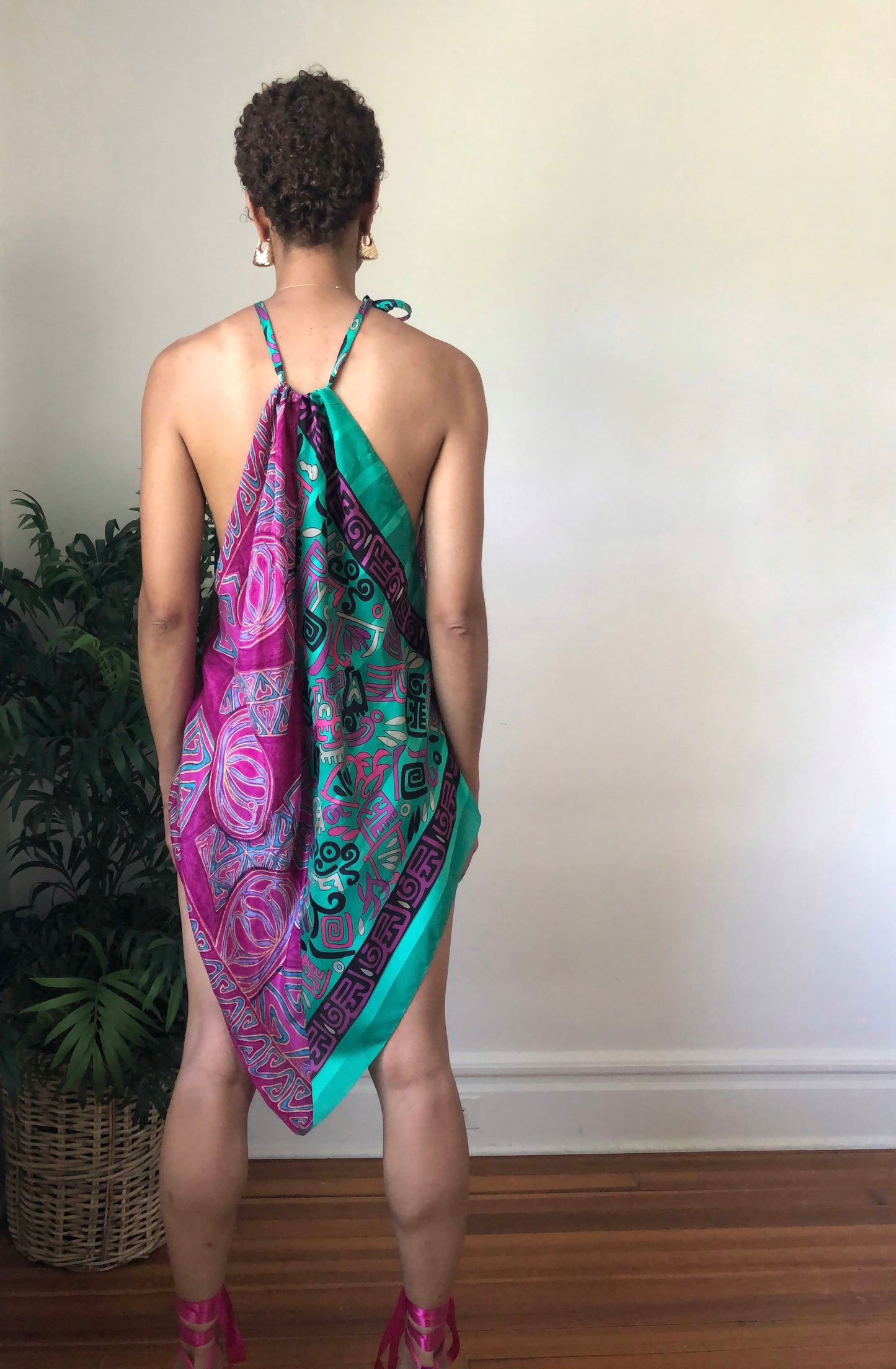 Reworked Abstract Scarf Dress (M/L)