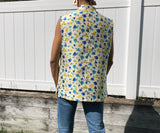70s Blue/Yellow Floral Vest (Large/XL)