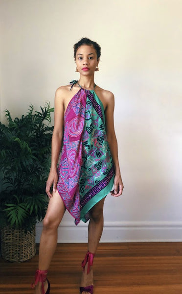 Reworked Abstract Scarf Dress (M/L)
