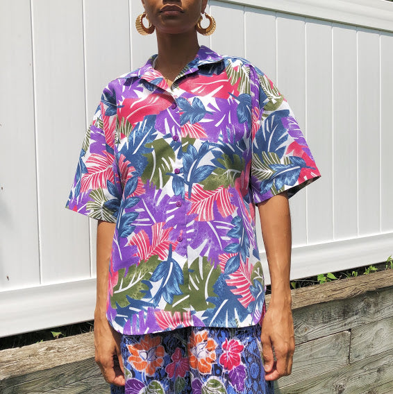 80s Cabrais Hawaiian Style Tropical Top (Large)