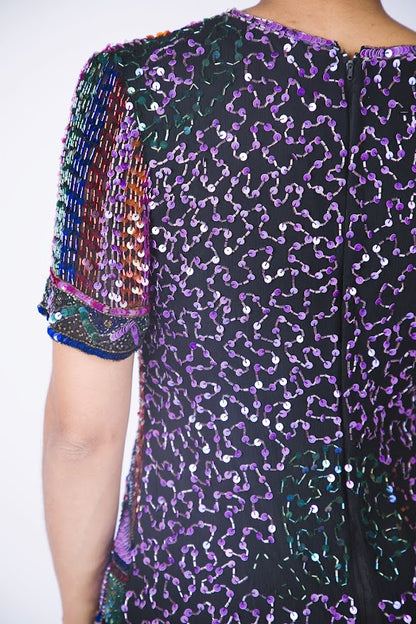 Rental: 80s Purple Sequined Cosmic Cocktail Dress (Medium)