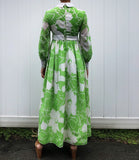 60s Handmade Green and White Floral Dress (S)