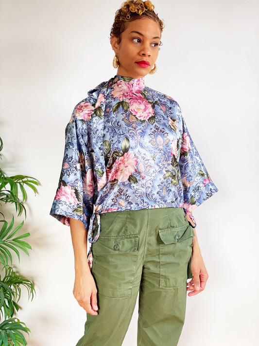 Upcycled Floral Robe Top (M/L)