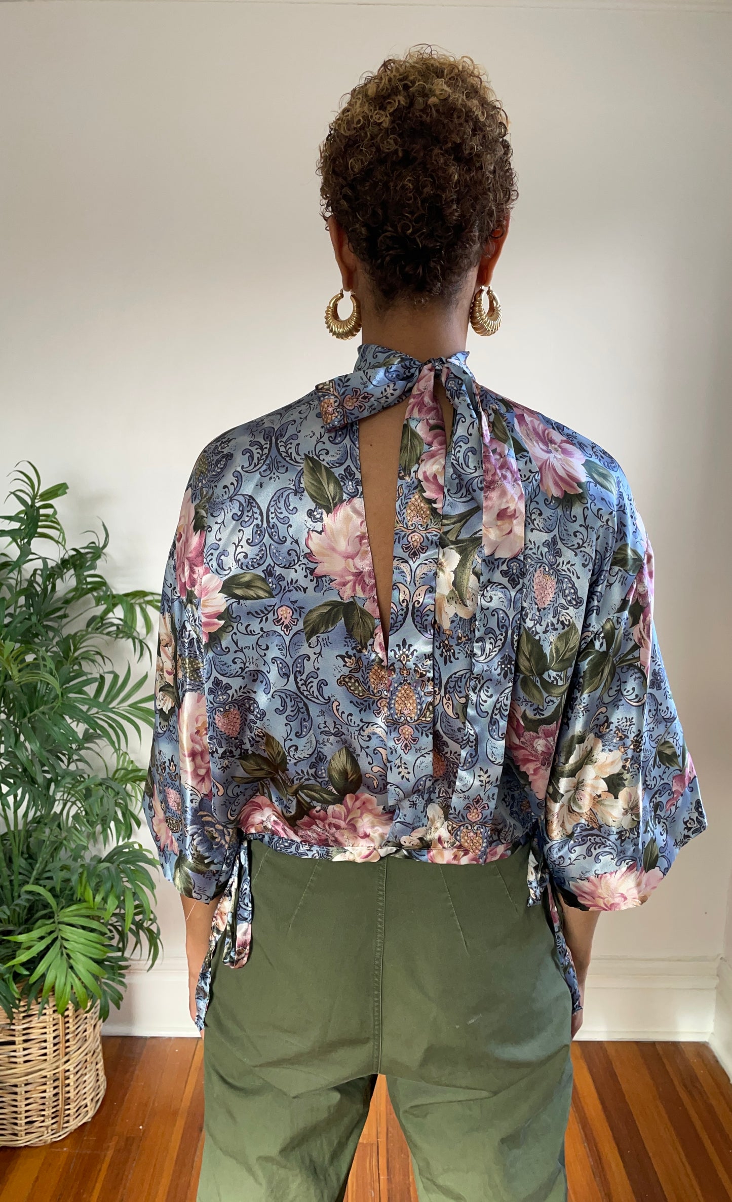 Upcycled Floral Robe Top (M/L)