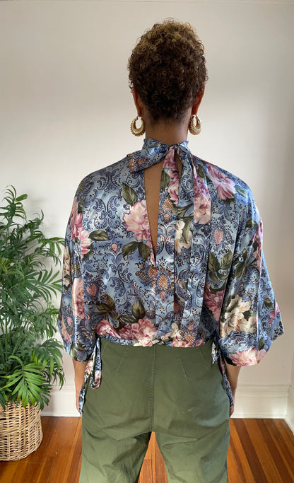 Upcycled Floral Robe Top (M/L)