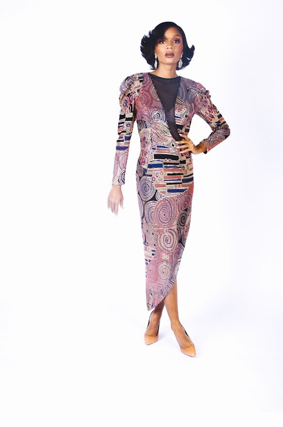 Rental: 80s Vintage Janine Abstract Metallic Artsy Dress (Small/Medium)