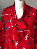 Red Paint Splatter Pussybow Blouse (Size 8)