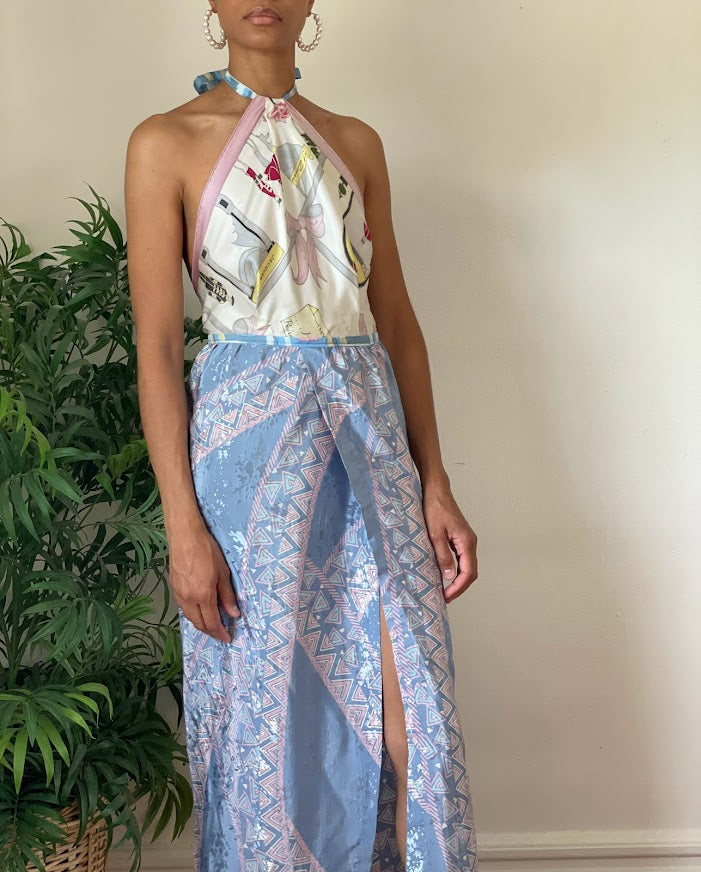 Reworked Pastel Scarf Dress (Medium 28" Waist)