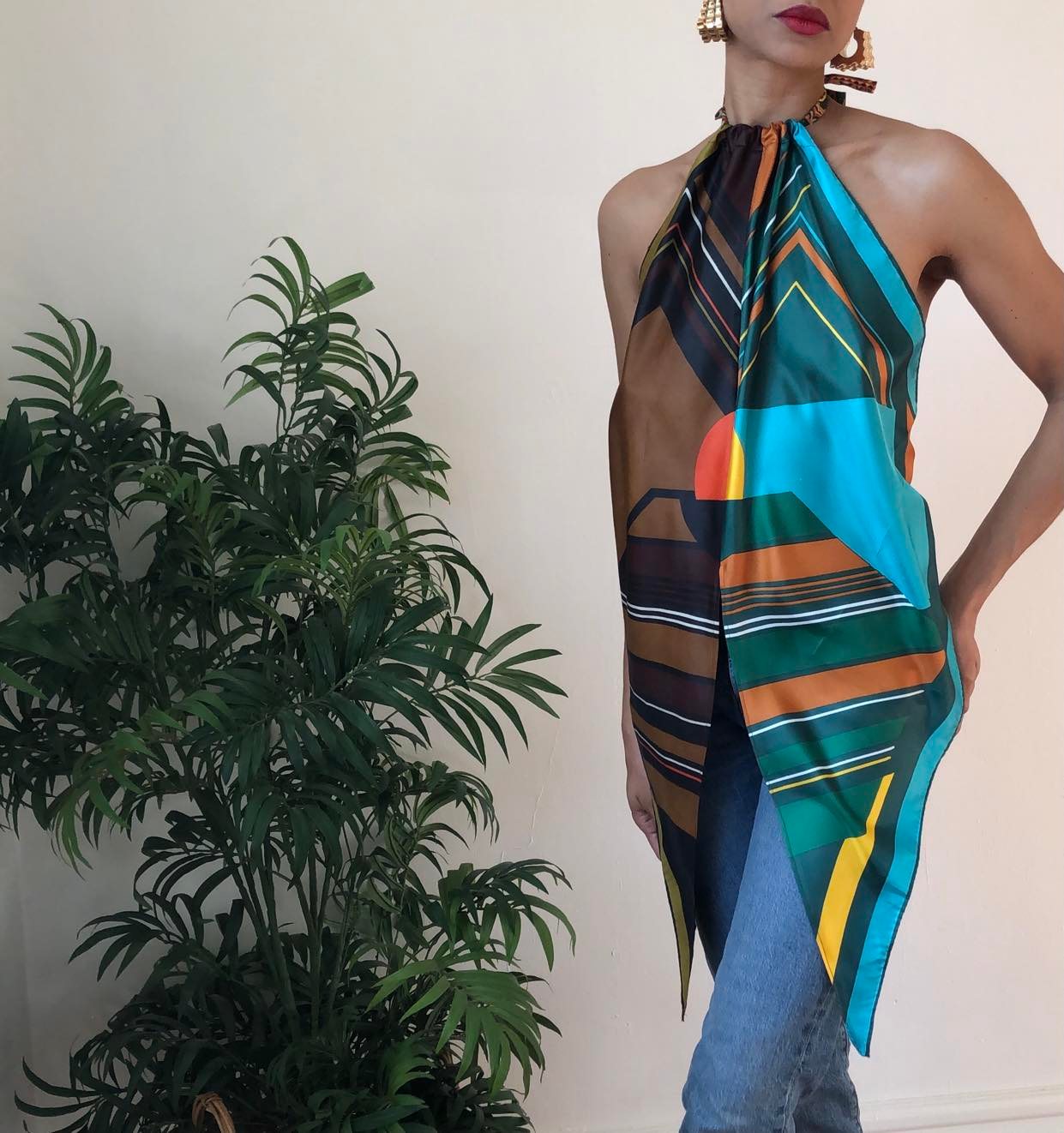 Reworked Teal Sunset Scarf Top (One Size)