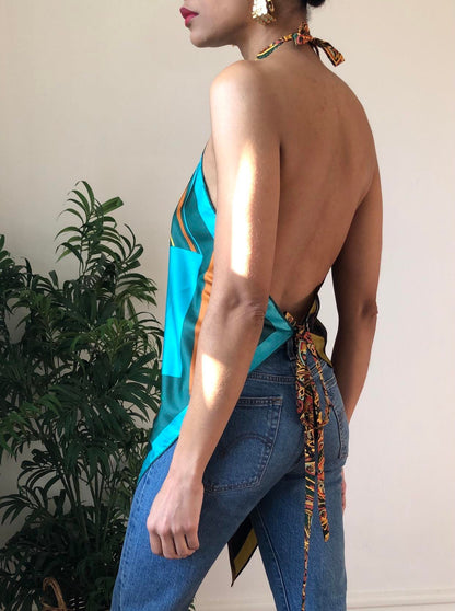 Reworked Teal Sunset Scarf Top (One Size)