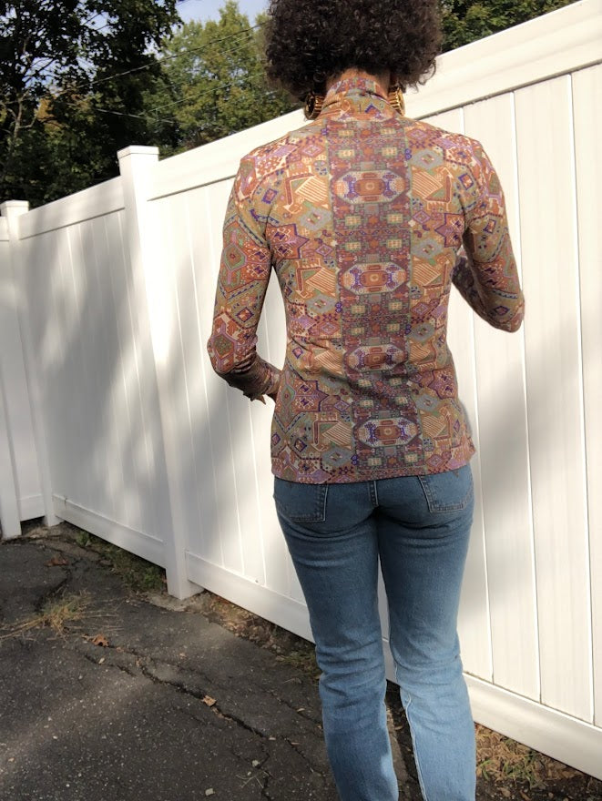 70s Wayne Rodgers Folk Print Blouse (Small)